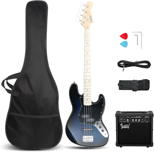 Miniatura 7 de GLARRY Bajo Guitarra Tamaño Completo de 4 Cuerdas, Bajo Exquisito y Elegante con Bolsa para Guitarra, Cable y Llave (Azul, Con AMP)
