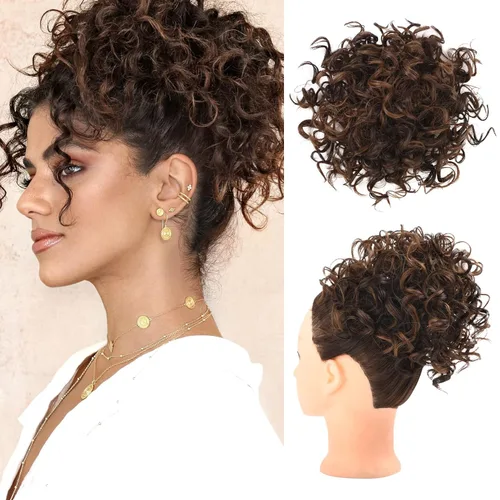 Miniatura 11 de HOOJIH - Moño rizado, pieza de cabello para moño desordenado con cordón elástico, extensión de moño grande y completo, extensión de cabello Rojo