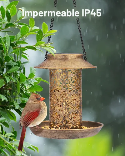 Miniatura 6 de SWEETFULL Comedero Solar para Pájaros para Exteriores Colgante, Comedero de Metal para Pájaros Silvestres para Cardenales, Farol Solar de Jardín