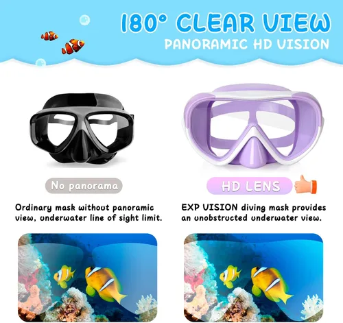 Miniatura 8 de Máscara de natación para niños, máscara de buceo de esnórquel de 180°, gafas de natación antivaho para niños con cubierta para la nariz, gafas