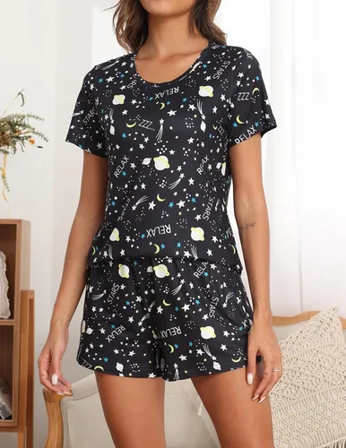 Miniatura 2 de Ekouaer Paquete de 2 conjuntos de pijama para mujer, camisetas de manga corta con pantalones cortos, cómodos pijamas casuales con bolsillos
