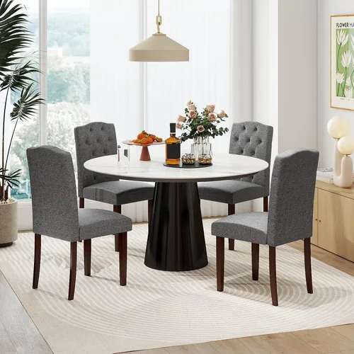 Miniatura 8 de GOFLAME Juego de 4 sillas de comedor tapizadas, sillas Parson tapizadas de tela con botones con patas de madera de goma, asiento acolchado y Gris