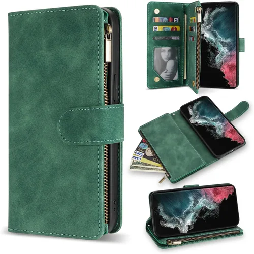 Miniatura 11 de ZZXX Funda para Samsung Galaxy S22 Plus con ranura para tarjeta, piel sintética suave de alta calidad, con cremallera, con correa para la muñeca