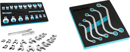 DURATECH Juego de llaves para pata de gallo de 19 piezas de 3/8 pulgadas y 5 piezas métricas estilo S, acero CR-V, con organizador de herramientas