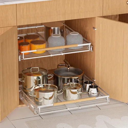 Miniatura 6 de SANNO Organizador de gabinete extraíble, cesta deslizante para cajones de despensa, estante deslizante expandible debajo del fregadero, cajones