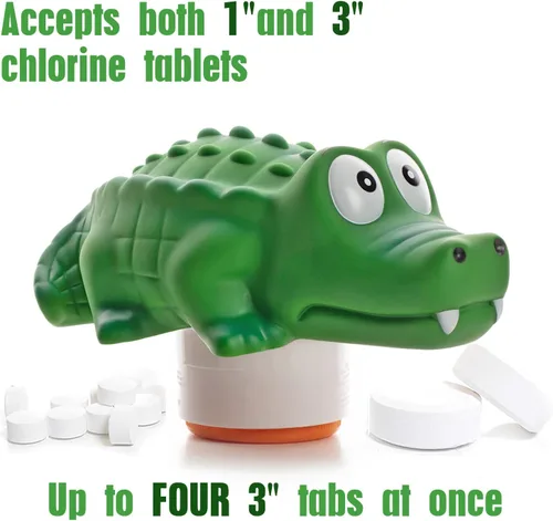 Miniatura 3 de XY-WQ Flotador de cloro, dispensador de cloro flotante para piscina (cocodrilo), se adapta a tabletas de 1 y 3 pulgadas para piscinas grandes