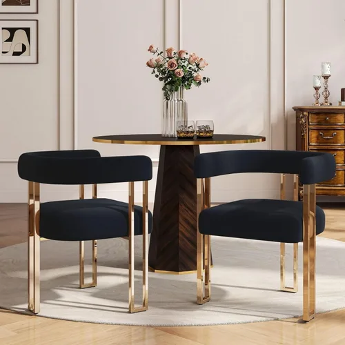 Miniatura 12 de Hyfirm Juego de 2 sillas de comedor de barril beige y dorado, modernas sillas tapizadas de terciopelo con respaldo curvado para isla de cocina