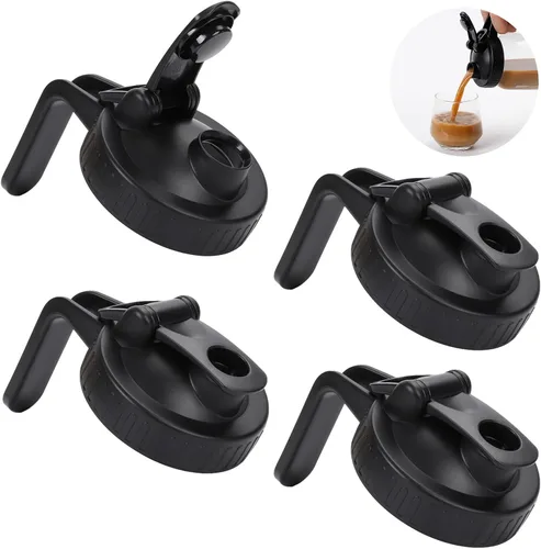 Miniatura 10 de Tapa de Boquilla de Boca Ancha para Tarro de Albañil - Paquete de 2 Negras Tapas Herméticas con Asa, Convierte tu Tarro de Albañil en Jarra, Tapas
