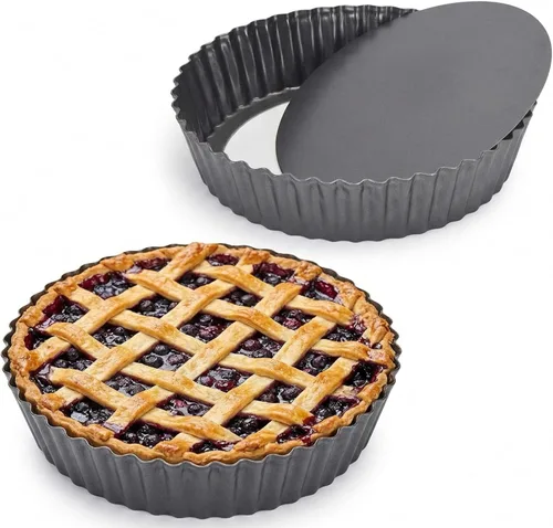 Paquete de 2 sartenes antiadherentes, sartén para quiche, molde de acero al carbono con fondo suelto extraíble (10 pulgadas)