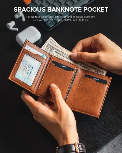 Miniatura 4 de VULKIT Cartera con bolsillo para monedas, cierre magnético, con ventana de identificación, billetera de cuero para efectivo y tarjetas de crédito