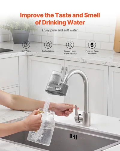 Miniatura 2 de VEVOR Filtro de agua de montaje en grifo, purificador de agua vertical para grifo de fregadero, filtro de fibra de carbono certificado NSF, elimina