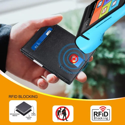Miniatura 5 de COANJIUO Billetera para hombre delgada y plegable con bloqueo RFID, billetera minimalista con bolsillo frontal con 8 ranuras para tarjetas (negro)