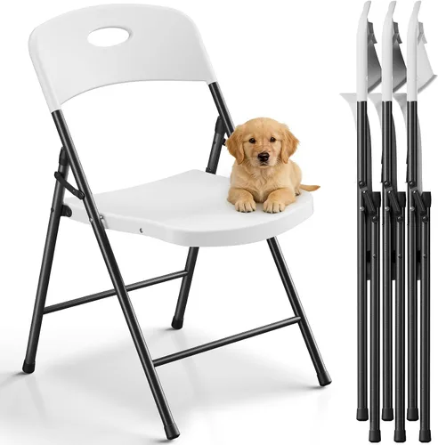 Miniatura 15 de Paquete de 2 sillas plegables, sillas plegables de metal resistente de plástico para exteriores e interiores, portátiles de capacidad de 350 libras