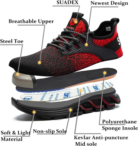 Miniatura 70 de SUADEX Zapatos deportivos con punta de acero para hombres y mujeres, indestructibles, ligeros, cómodos, antideslizantes, puntera compuesta