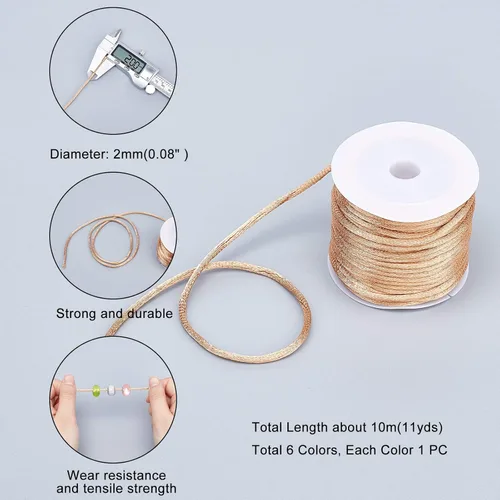 Miniatura 2 de PH PandaHall Cuerda de nailon de 0.079 pulgadas (0.079 in), hilo de seda de 6 colores, hilo de seda chino para collar trenzado, pulsera de amistad
