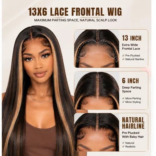 Miniatura 2 de Cypha 1B/27 Ombre Lace Front Wig Human Hair Straight 13x6 HD Lace Frontal Wigs Human Hair Pre Plucked 180% Density Highlight Lace Front Colored Wig