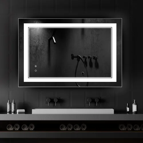 Miniatura 6 de Espejo de baño LED de 36 x 30 pulgadas, montado en la pared, antiniebla, luz frontal, espejo de tocador iluminado regulable con luces LED