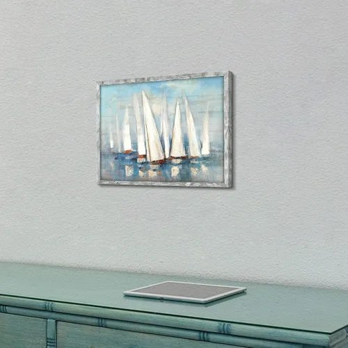 Miniatura 6 de Pintura enmarcada de paisaje marino: arte abstracto del océano, imagen costera, impresiones de veleros en madera en estilo moderno para decoración