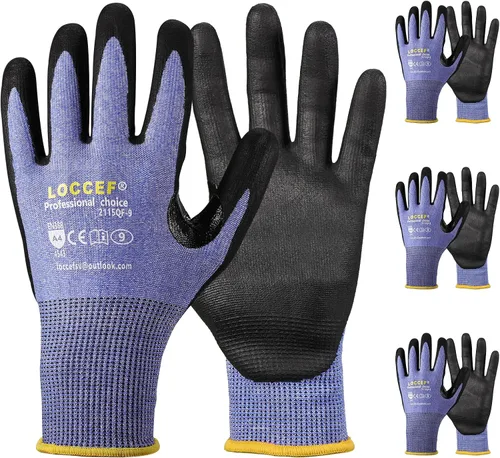 LOCCEF 3 pares de guantes de trabajo de seguridad, compatibles con pantalla táctil, destreza superior, guantes de trabajo resistentes a cortes de