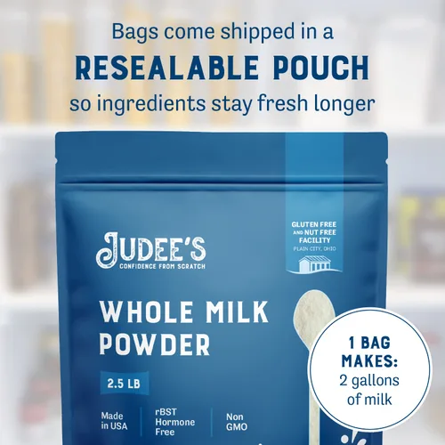 Miniatura 3 de Judee's Gluten Free Leche entera en polvo – Leche en polvo versátil para hornear – Mezcla seca estable para almacenamiento a largo plazo – 40 onzas