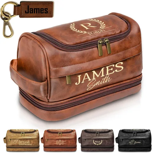 Miniatura 11 de Neceser personalizado para hombres, regalo de graduación para él, bolsa de afeitar de viaje personalizada de cuero grabado, regalos del día