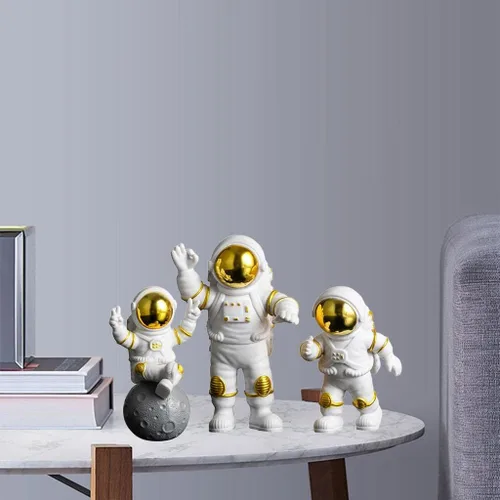 Miniatura 5 de 3 unids PVC astronauta estatuilla hombre espacial escultura abstracta decoración de la torta decoración del hogar niño regalo de cumpleaños (dorado)