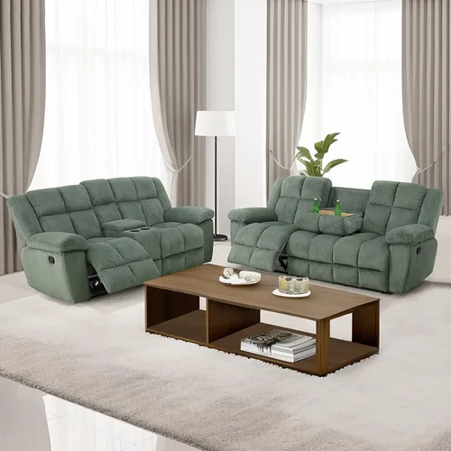 Miniatura 8 de Juego de sofá reclinable para muebles de sala de estar, juego de sofá y silla reclinable de pana verde, tela manual, sofá reclinable de 3 plazas