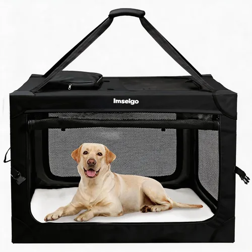Jaula plegable para perros, jaula suave portátil para perros con cama de forro polar para perros medianos, perrera plegable de viaje con ventanas de