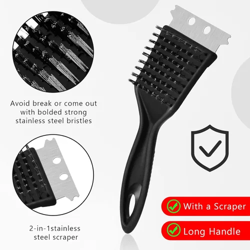 Miniatura 3 de Chengu 2 cepillos de parrilla de barbacoa de 8 pulgadas para parrilla al aire libre y raspador de alambre de acero inoxidable, limpiador extra