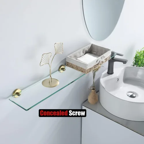 Miniatura 5 de JQK Estante de baño de vidrio dorado, almacenamiento para ducha de vidrio templado de 30 por 5 pulgadas, 304 de acero inoxidable dorado cepillado