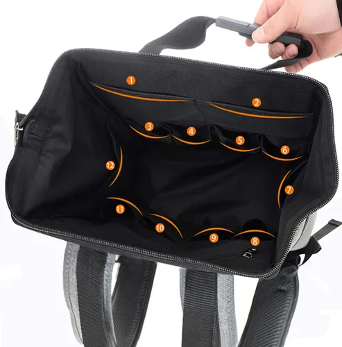 Miniatura 8 de Mochila para herramientas con respaldo acolchado para electricista, fontanero y reparador de cables y climas Gris