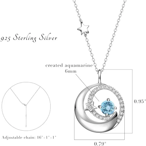 Miniatura 6 de FANCIME Collares de piedra natal para mujer, plata de ley 925, collar con colgante de luna y estrella, joyería fina, cumpleaños, aniversario, día