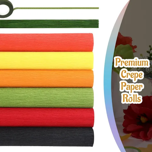 Miniatura 3 de Gersoniel 57 piezas de papel crepé de flores de bricolaje, 6 rollos de hojas de papel crepé de 1.58 onzas, 50 piezas de alambre de hierro floral