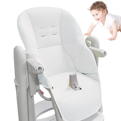 Miniatura 6 de LAFANDE Fundas para silla alta para bebé, cojín para silla de comedor de bebé, funda de piel sintética con acolchado para silla de comedor Peg Blanco