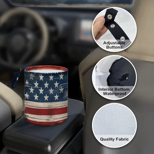 Miniatura 5 de Papelera portátil con bandera de Estados Unidos, reutilizable, impermeable, multiusos, organizador de coche, artículos esenciales para viajes por