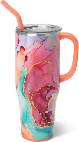 Swig Life - Taza Mega de 40 onzas, Taza de 40 oz con asa y pajita, apta para portavasos, apta para lavavajillas, taza aislante extra grande, de
