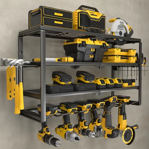 Miniatura 10 de YYR Organizador de herramientas eléctricas de 4 capas para montaje en pared, estante de almacenamiento para taladro inalámbrico, soporte
