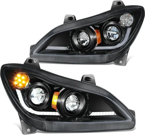 Miniatura 10 de DNA MOTORING HL-HAY-037-BK Par de Faros con LED DRL Secuencial de Señal de Giro con Reflector Compatible con Kenworth T680 13-21, Cromo/Negro