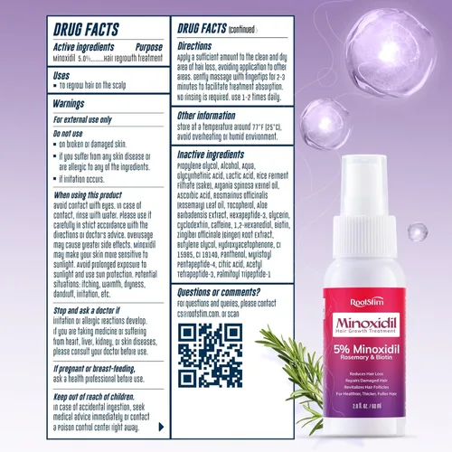 Miniatura 8 de Spray de minoxidil al 5% para el crecimiento del cabello: RootStim Minoxidil extra fuerte con romero y biotina para adelgazar el crecimiento