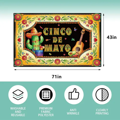 Miniatura 2 de Telón de fondo del Cinco de Mayo para fotografía, cartel mexicano, fiesta, recuerdos de fiesta de Cinco de Mayo, decoraciones y suministros