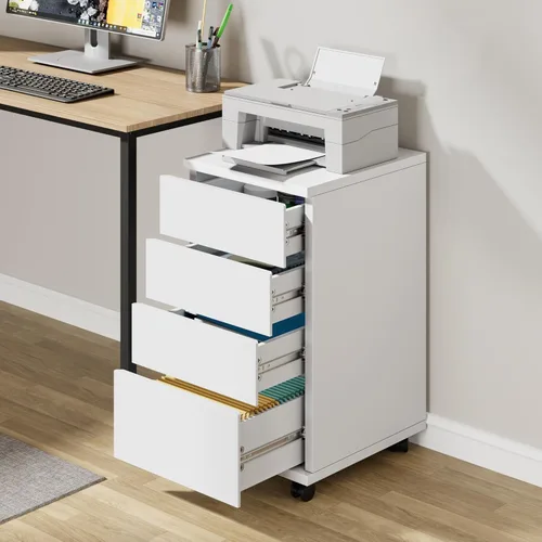 Miniatura 8 de BOTLOG Cajonera de 4 cajones, cajón móvil debajo del escritorio con ruedas con bloqueo, soporte de madera para impresora con ruedas, gabinete