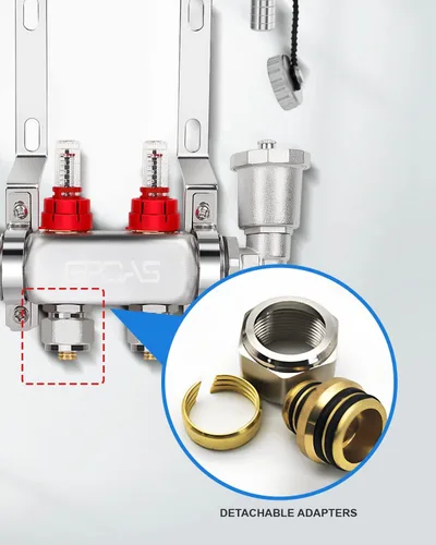 Miniatura 5 de Colector de calefacción de suelo radiante de 2 bucles, tubería PEX, colectores hidrónicos, colector de piso de acero inoxidable radiante