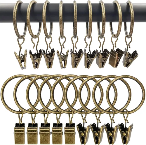 Paquete de 100 anillos metálicos para cortinas con pinzas, diámetro interior de 1.26 pulgadas, para cortinero de hasta 1 pulgada, color bronce