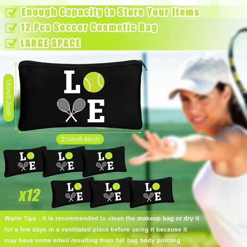 Miniatura 2 de Moukeren 12 piezas de bolsa de maquillaje de tenis, bolsa de cosméticos portátil de viaje, accesorios de aseo con cremalleras, regalos de tenis
