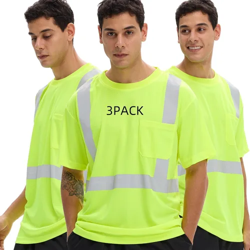 Miniatura 13 de sesafety Camisas de alta visibilidad para hombre clase 3 Hi Vis, camisetas reflectantes de construcción para hombres con bolsillo, camisetas