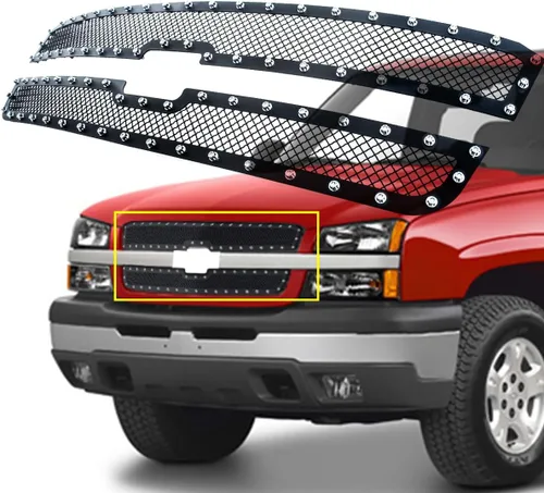 Rejilla de remache frontal de acero inoxidable negra compatible con Chevy Avalanche 1500/2500 03-05 Silverado1500/1500HD/SS/2003-2004 Chevy