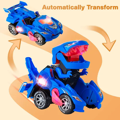 Miniatura 3 de Hirger Juguete de Coche Dinosaurio Transformable para Niños, Juguetes de Camión Monstruo Auto Transformador con Luz y Sonido para Niños Pequeños
