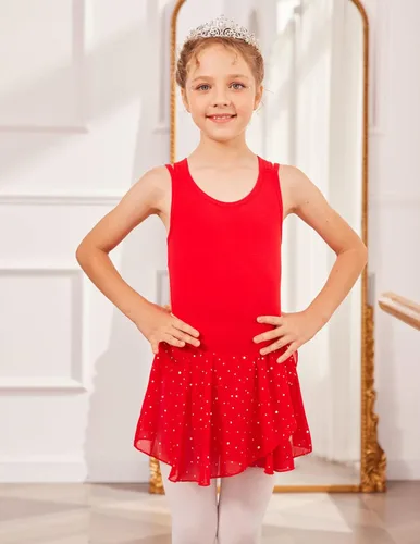 Miniatura 3 de Zaclotre Leotardos de gimnasia para niñas, con tirantes cruzados, brillantes vestidos de baile de ballet con espalda hueca y falda para disfraz