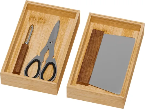 Miniatura 17 de Lixple Organizador de Cajón de Bambú, Pequeño Organizador de Cubiertos para Cajón de Cocina, Organizador de Utensilios Apilable, 2 Piezas