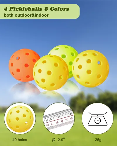 Miniatura 5 de NQV Juego de pickleball con red, red de pickleball de media cancha de 10 pies, paletas de madera de pickleball, pelotas de pepinillo, retrievers